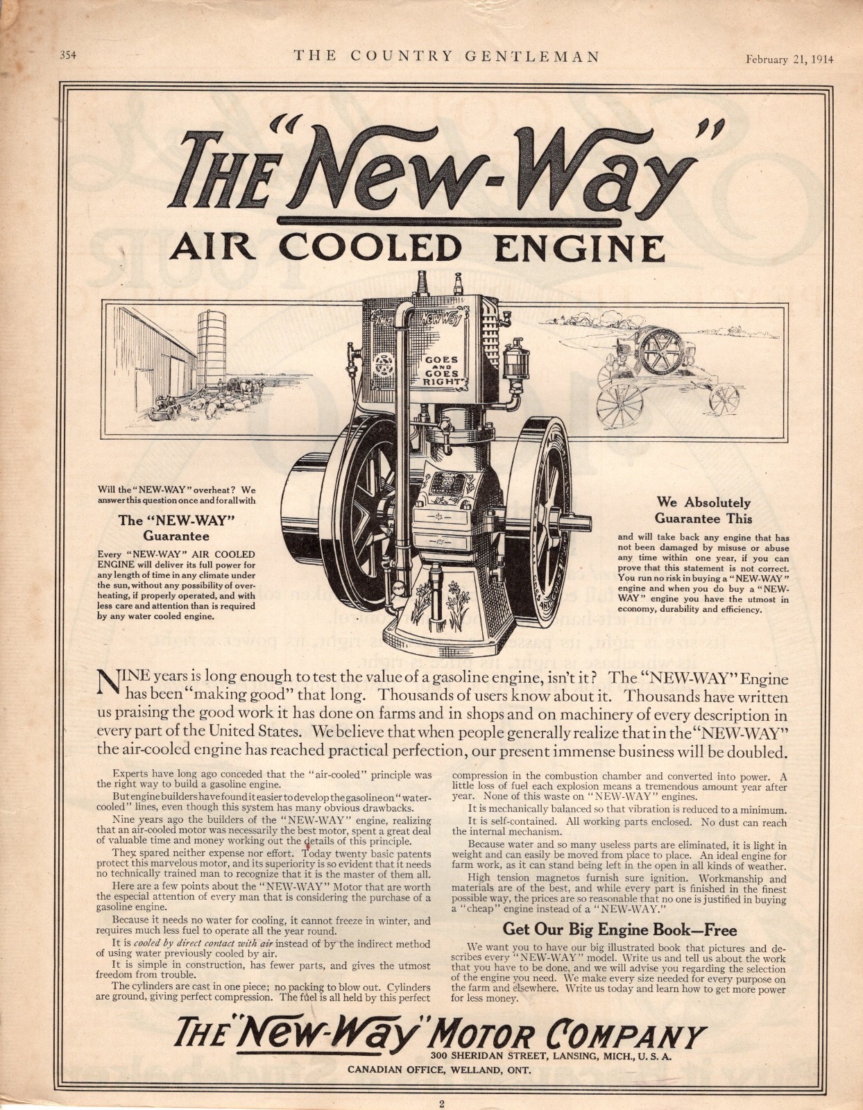 1914 New Way Stationary engine original ad – Lansing MI