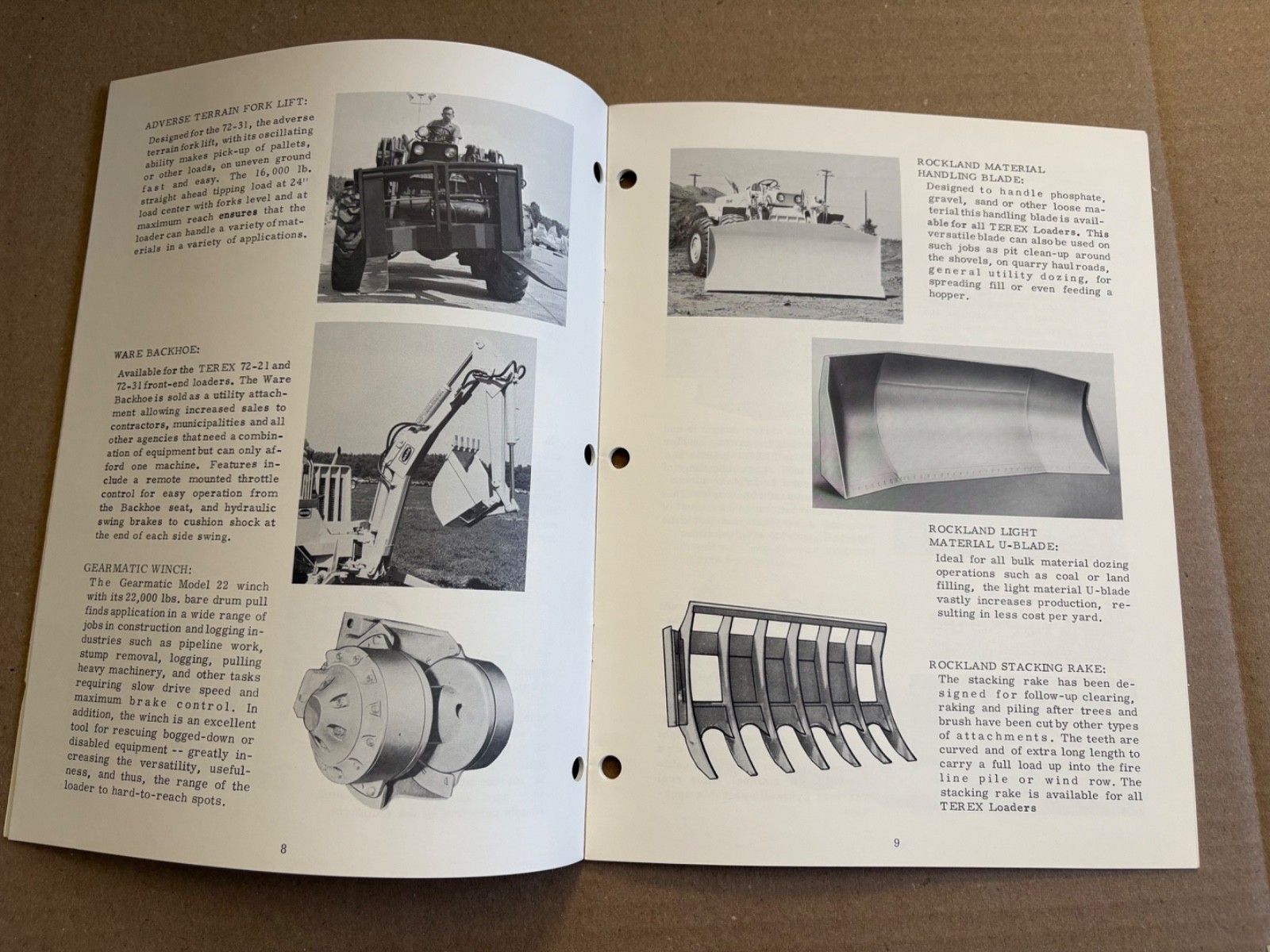 Original Terex Loader Attachments & Options Catalog Sales Brochure