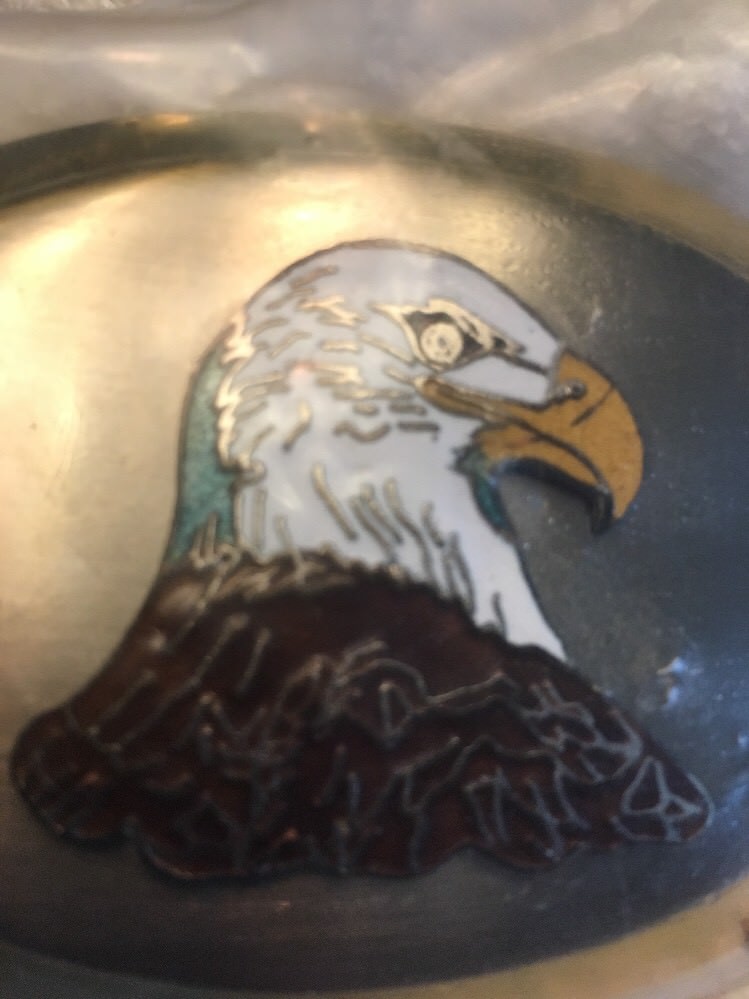 NEW Bald Eagle Enamel COLLECTOR BELT BUCKLE~Two Tone~HOOVER&rsquo;S MFG. CO Patriotic