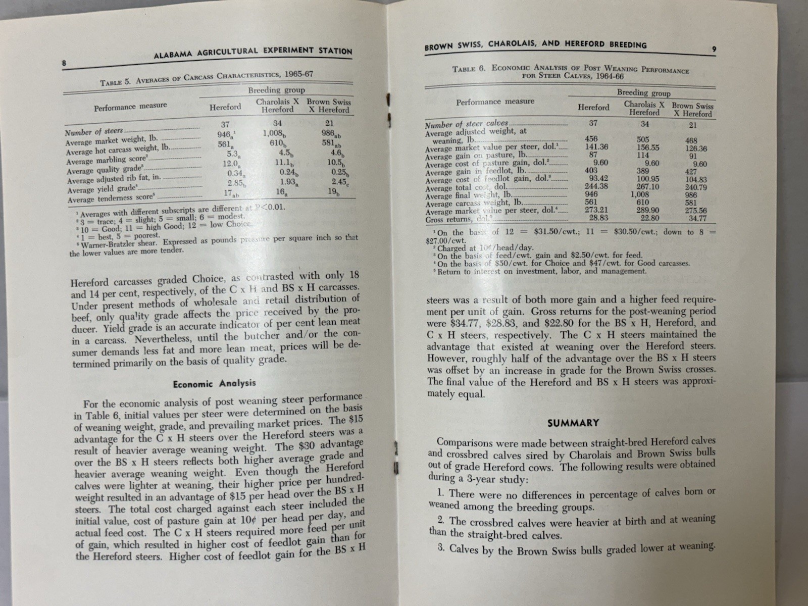 Vintage 1972 Cattle Booklet CHAROLAIS, BROWN SWISS & HEREFORD BREEDING EFFECTS