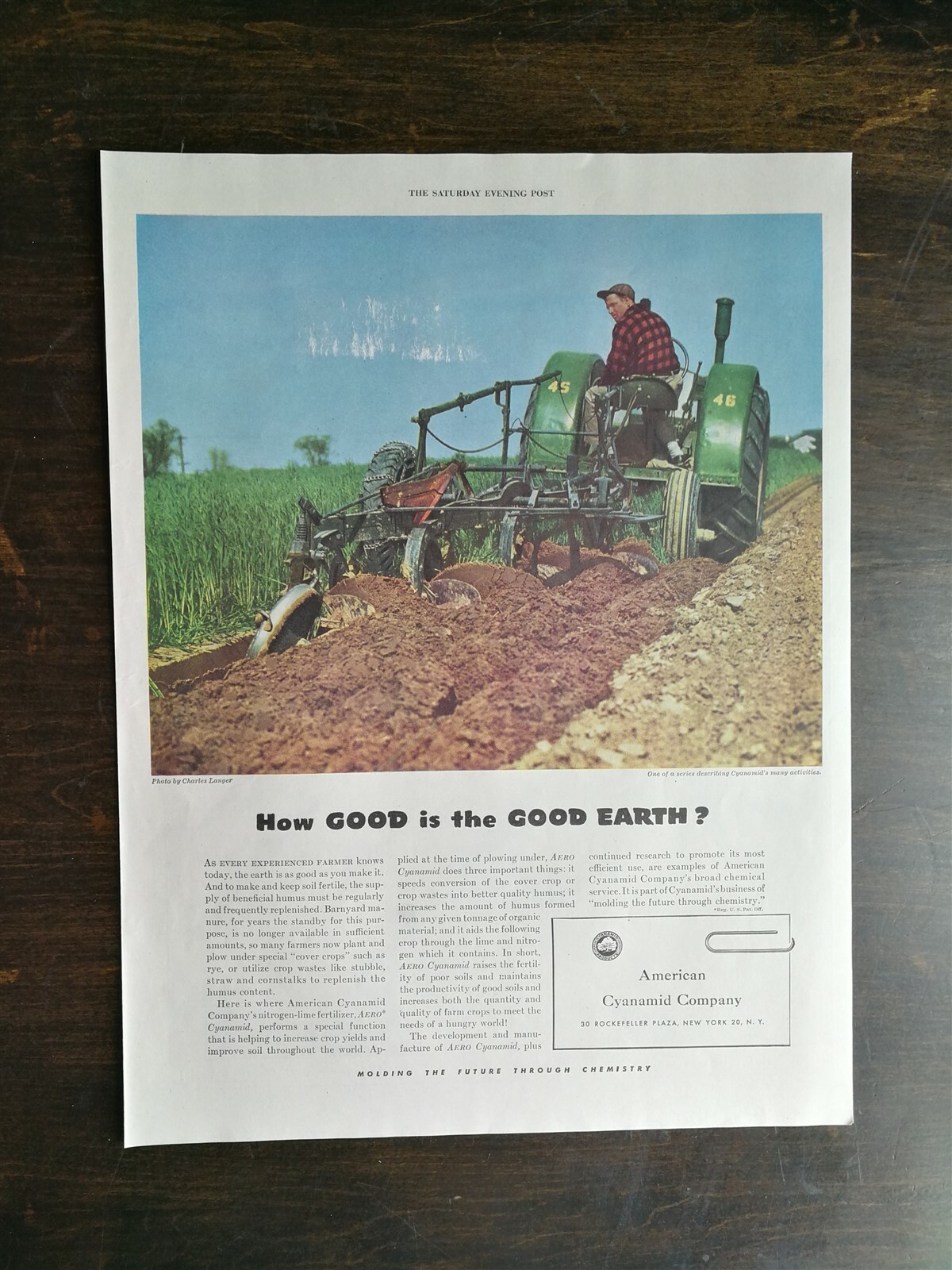 Vintage 1947 American Cyanamid Company Farming Full Page Color Ad