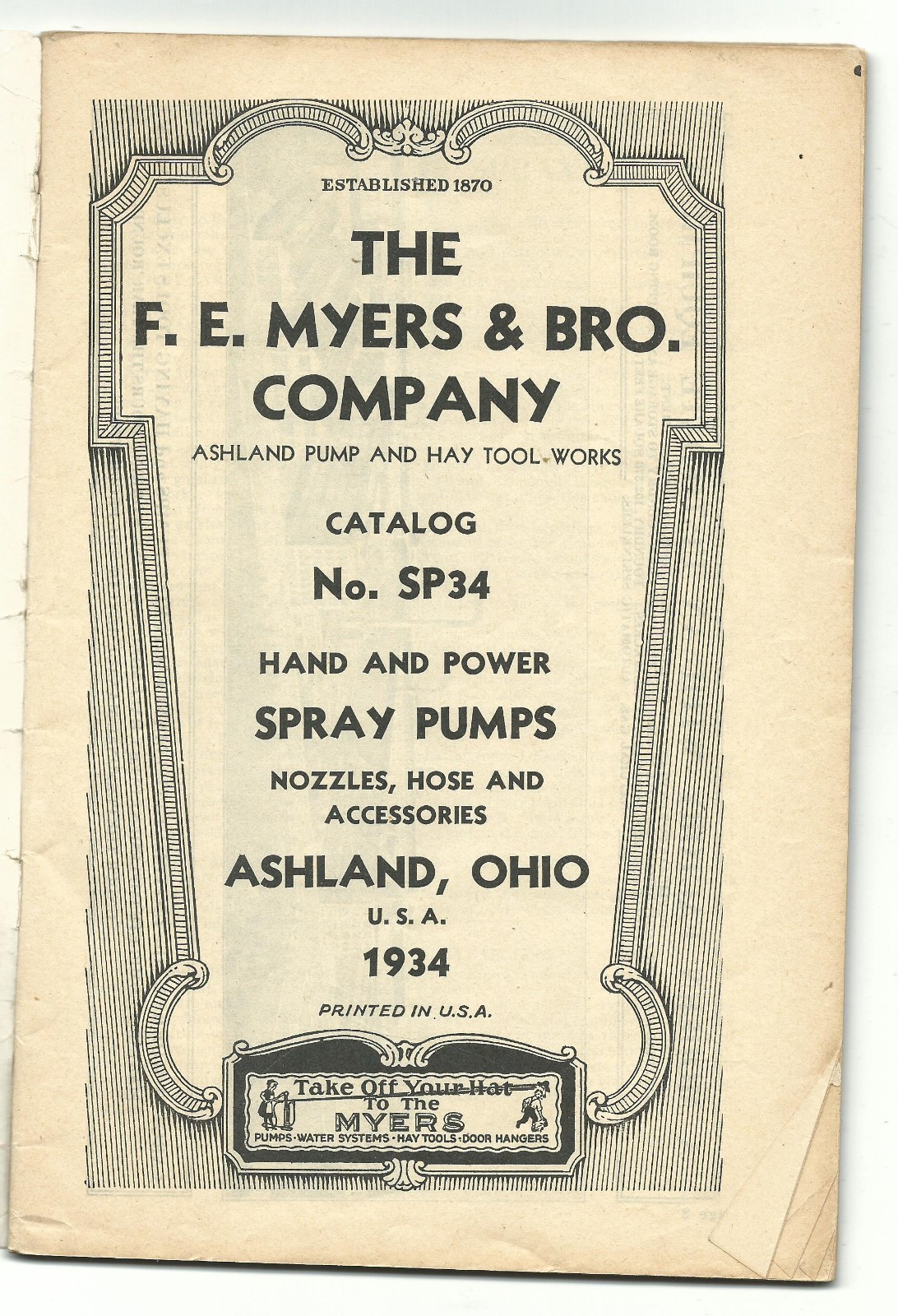 1934 Catalog FE Myers Hand & Power Spray Pumps Ashland OH Farm Power Washer