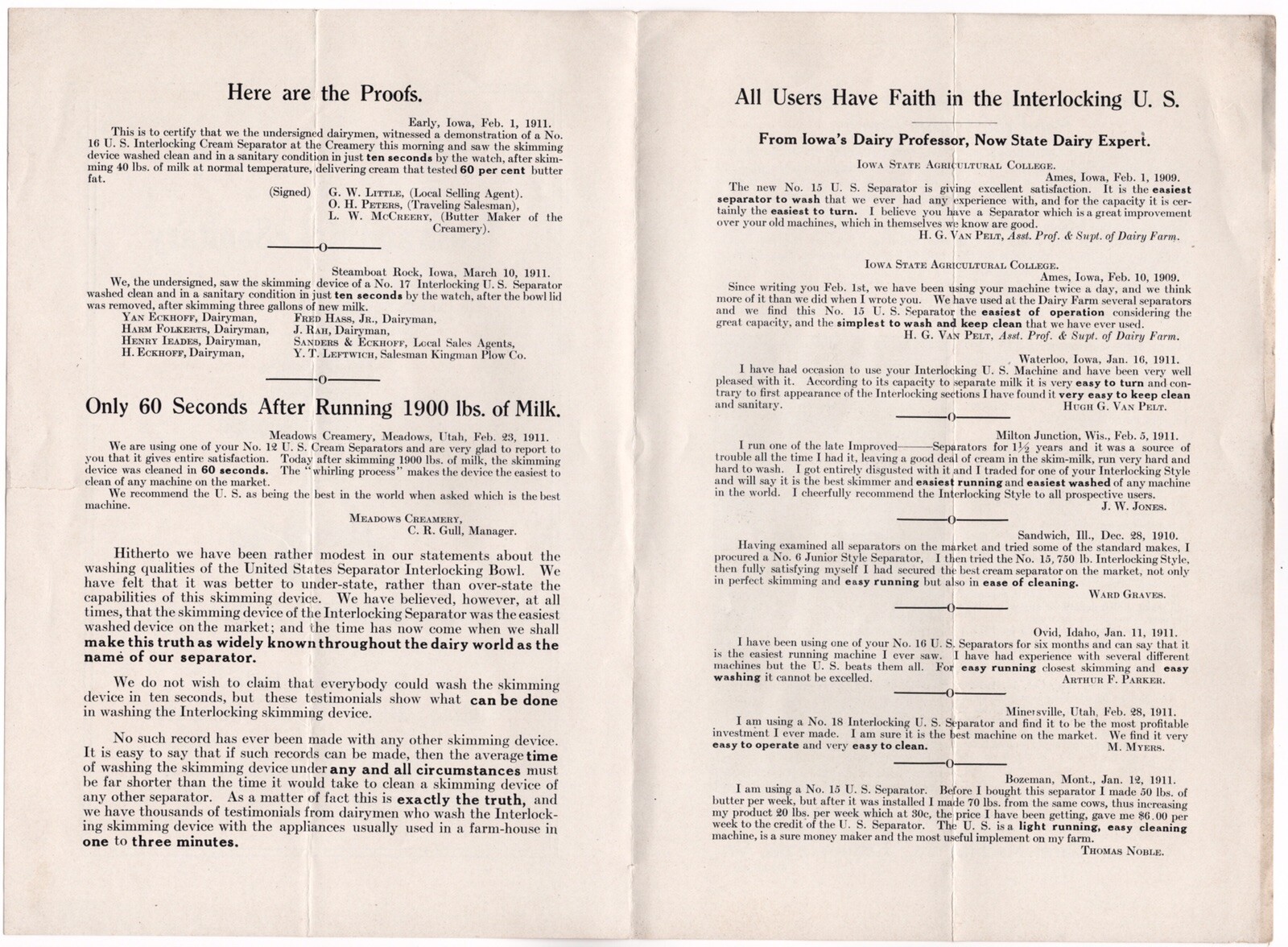 TWO 1890s CREAM SEPARATOR BROCHURES VT. FARM MACHINE CO DAIRY ACME STEAM ENGINE