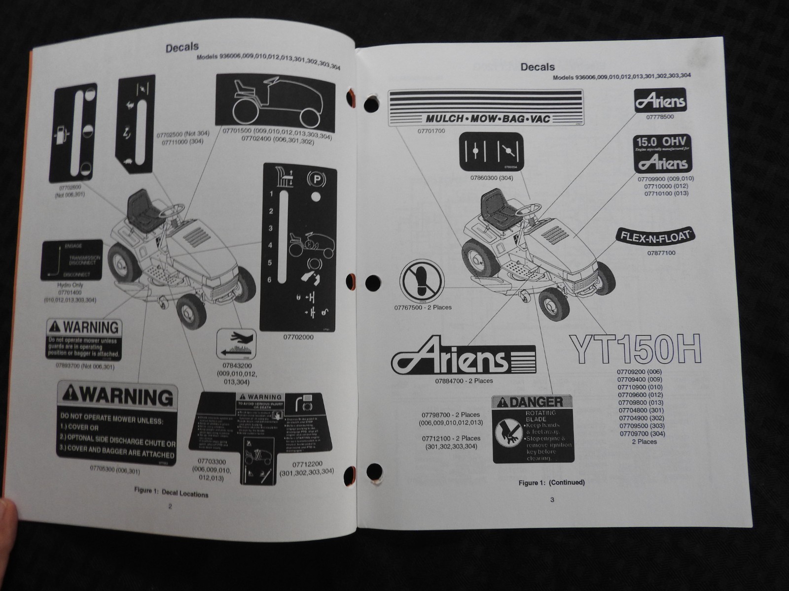 GENUINE ARIENS SIERRA 936 SERIES LAWN TRACTOR PARTS CATALOG MANUAL MINTY 1995