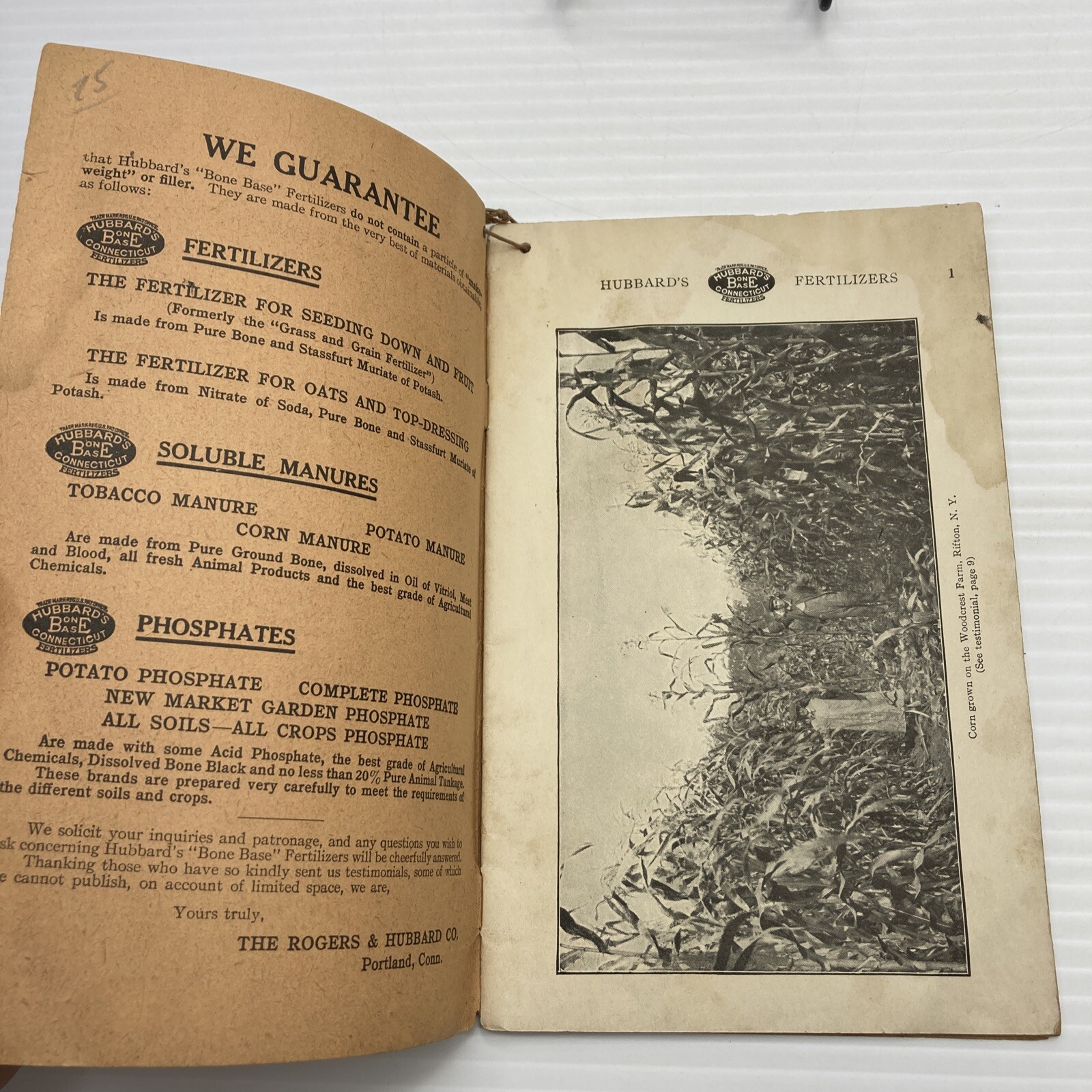 Hubbard&rsquo;s Bone Base Fertilizer Connecticut Almanac 1914 Agriculture Advertising