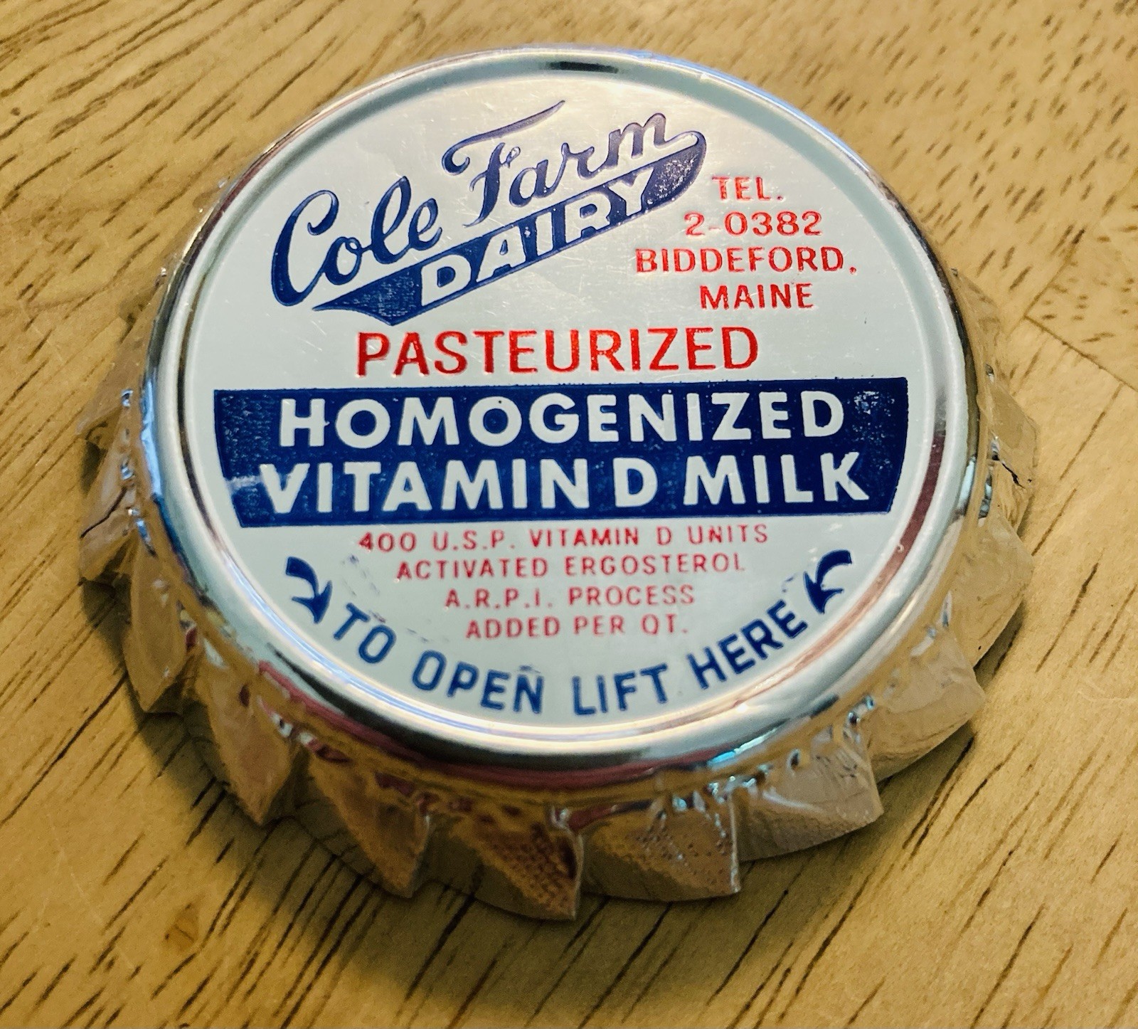 MILK BOTTLE CAP~(6)~COLE DAIRY FARM, BIDDEFORD, MAINE. FOIL MILK CAPS.