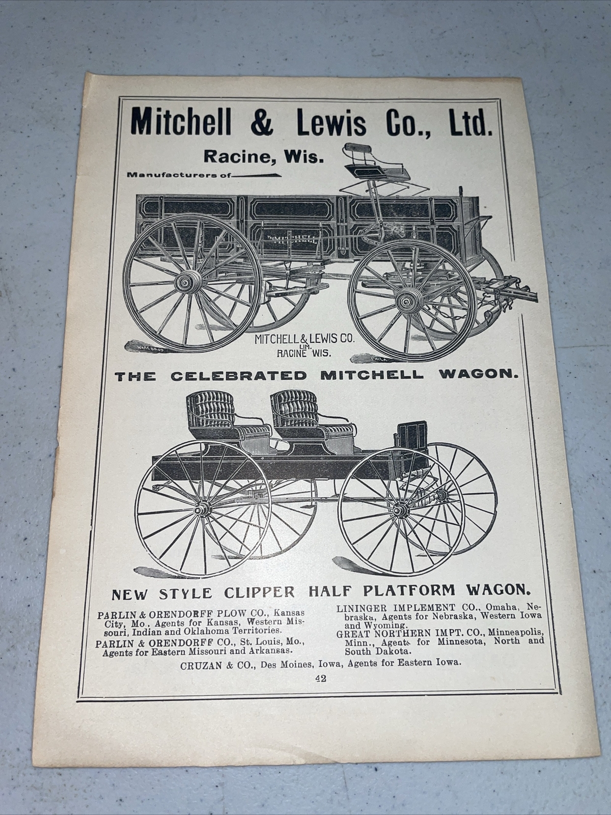 ORIGINAL 1907 Mitchell – Lewis Wagon Farm Advertising – Racine, WI