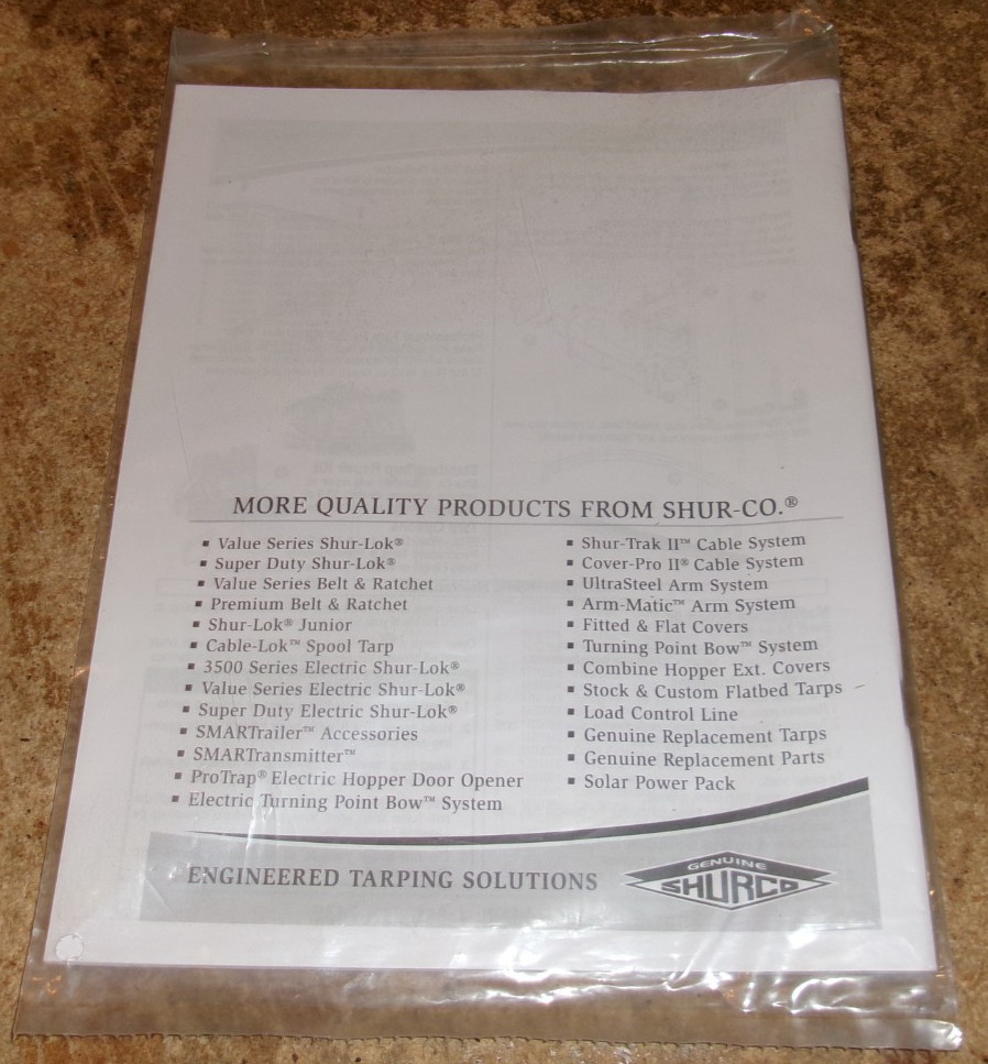 shurco tarp for assorted semi trailers owners manual sealed new