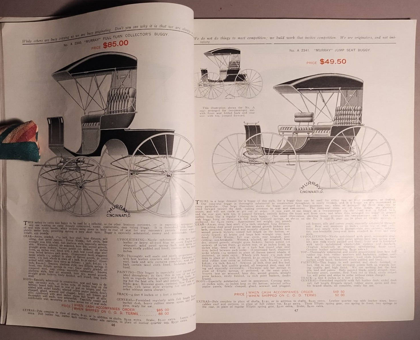 1906 Murray Carriage Buggy Delivery Wagon Cincinnati OH Catalog Original B1-17