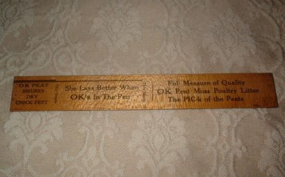 VINTAGE 6&Prime; WOOD RULER THE O. K. COMPANY ATKINS & DURBROW NEW YORK CHICKEN LITTER