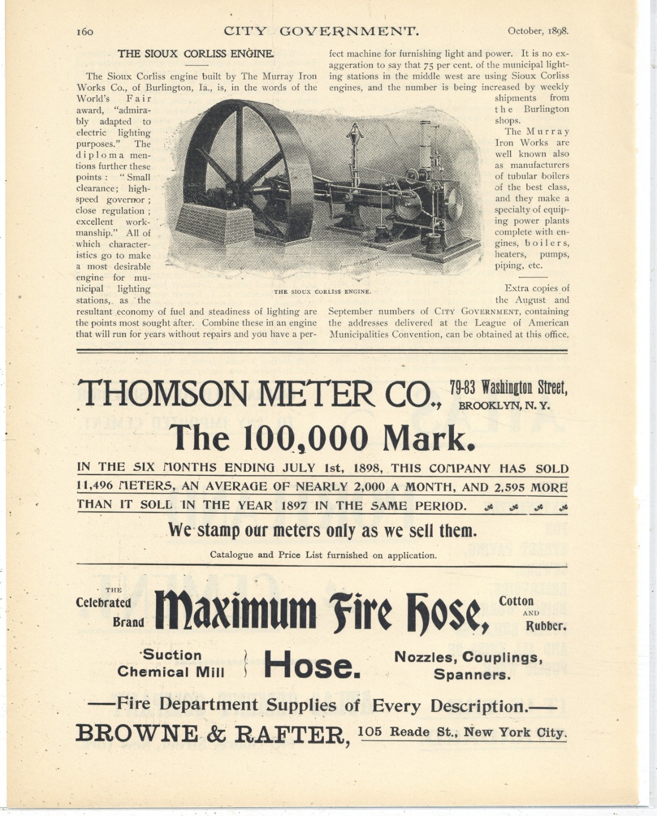 1898 Story & Pic: Sioux Corliss Engine by Murray Iron Works Burlington, Iowa