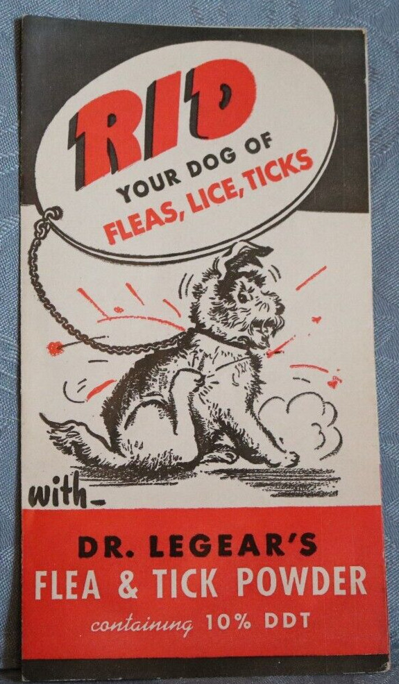 Vintage Dr LeGear&rsquo;s Dog Flea Tick Lice Powder Pamphlet States Contains DDT