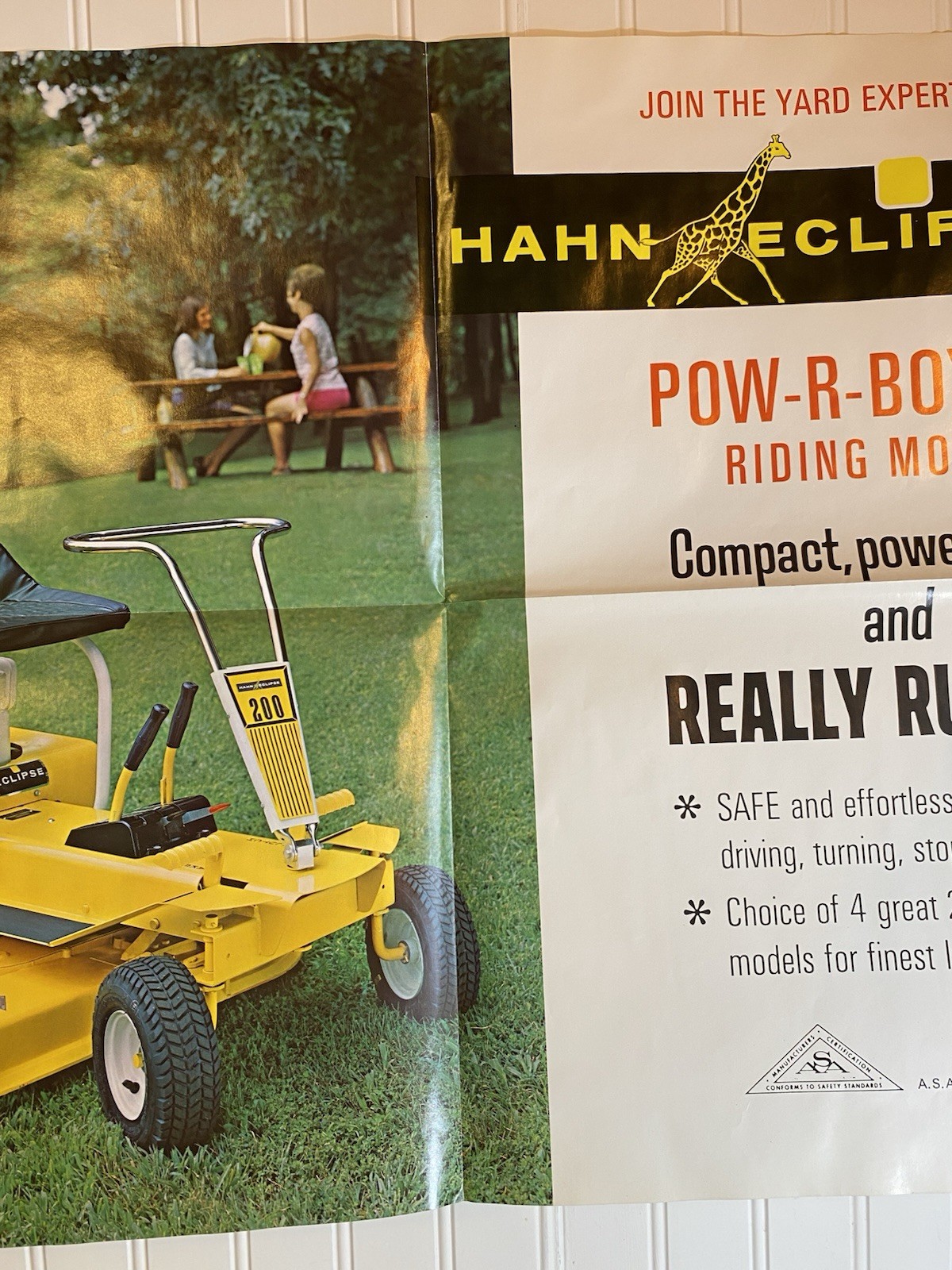 RARE Vintage Hahn Eclipse Pow-R-Boy 200 Riding Mower Advertising Sign 28&Prime;x21&Prime;