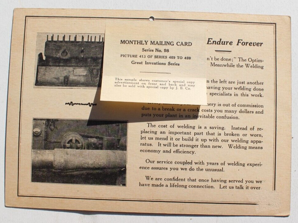 Vtg 1926 Welding Engineers Satisfactory Month Mailing Card Calendar Sample