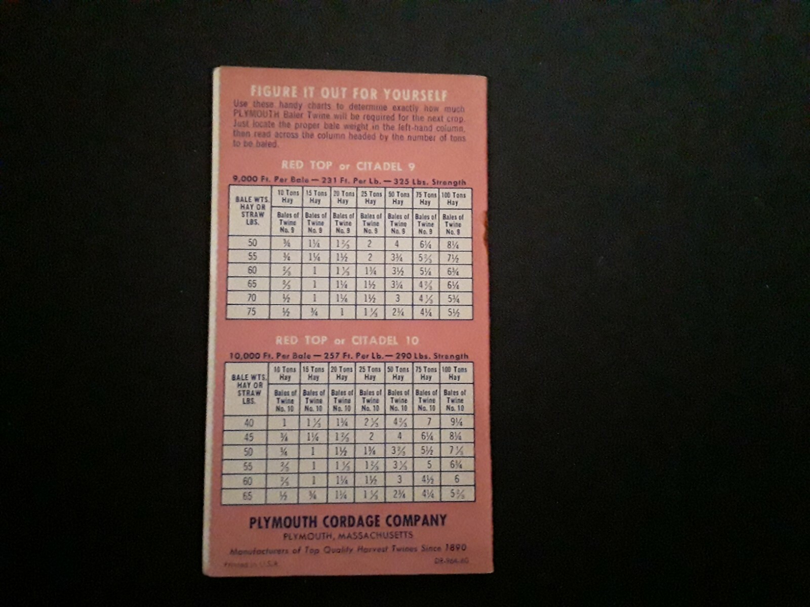 VINTAGE Plymouth Baler Twines Pocket Reminder 1960s?