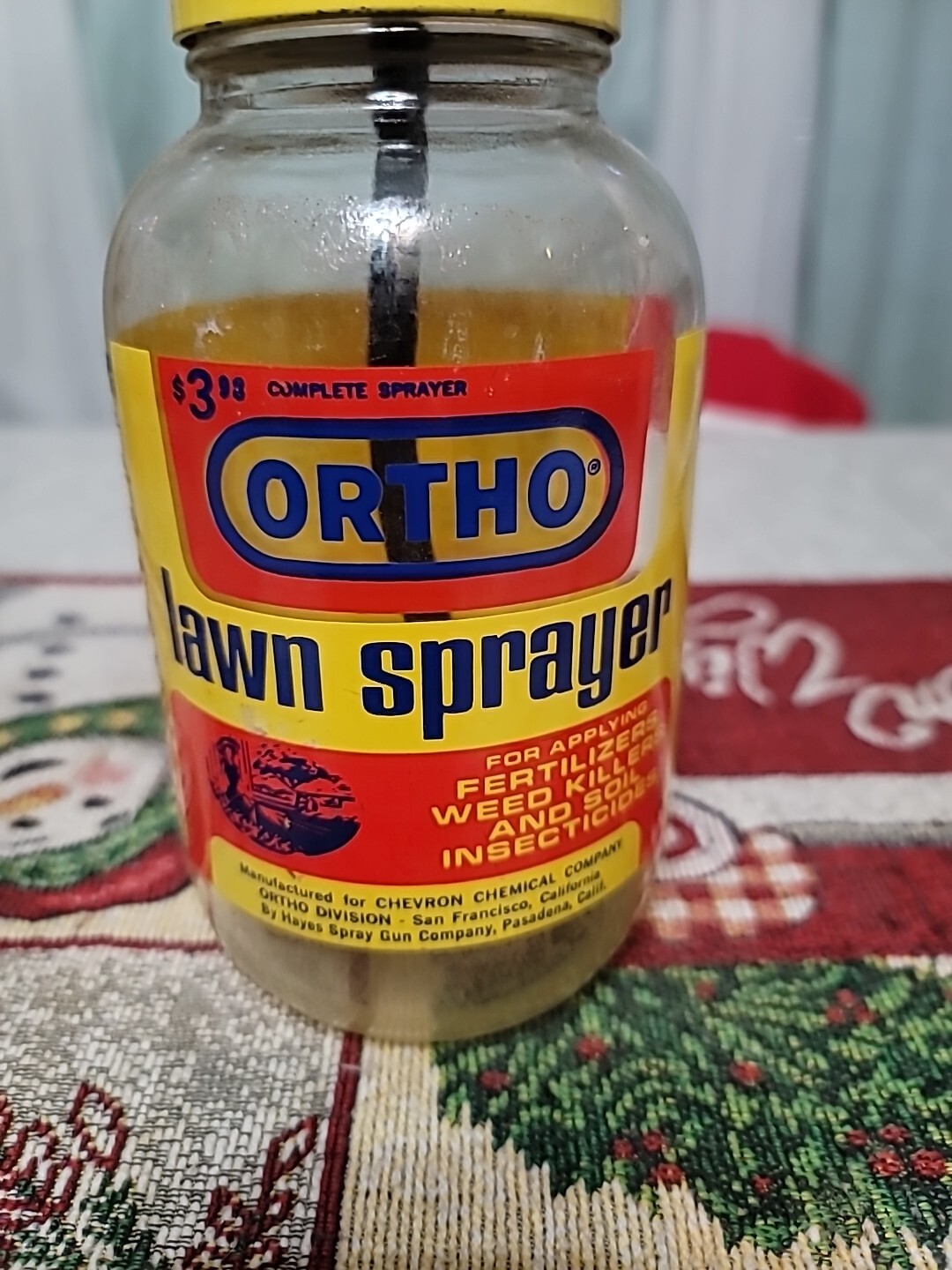Vintage 1970 Ortho Chevron Bayer Hayes Glass Jar Lawn Sprayer Bottle USA Manual
