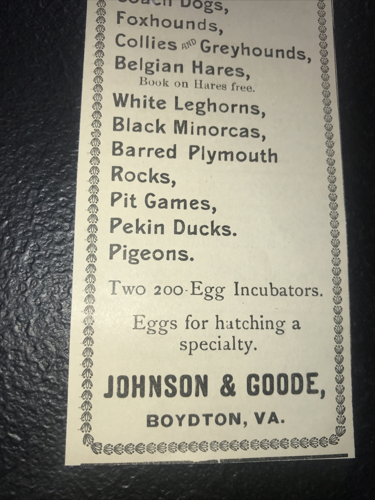 1900 Johnson & Goode Farm Advertising – Boydton – Virginia