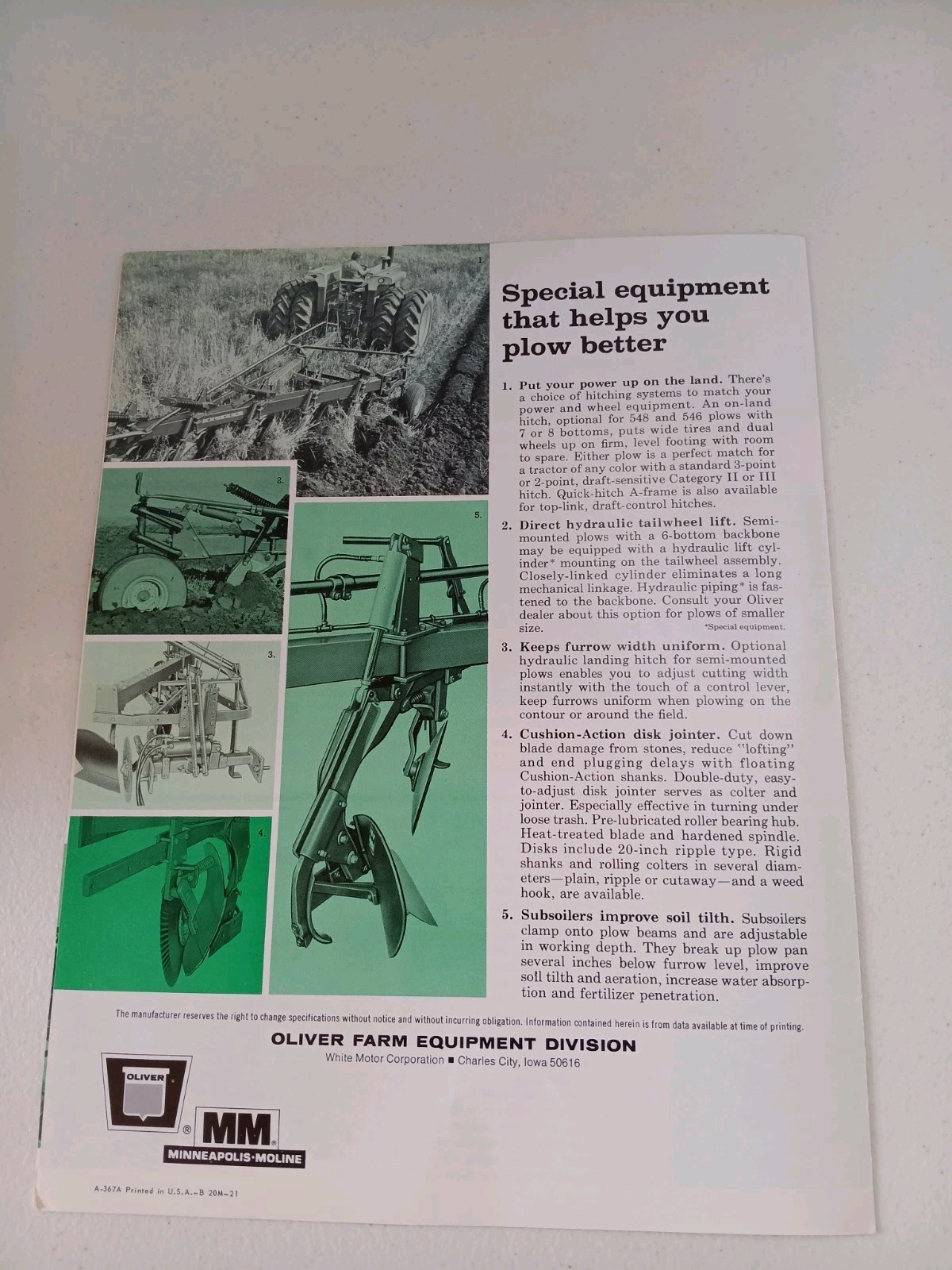 Oliver Plows Semi-Mounted & Pull Types Tractor Dealers Sales Brochure 1972