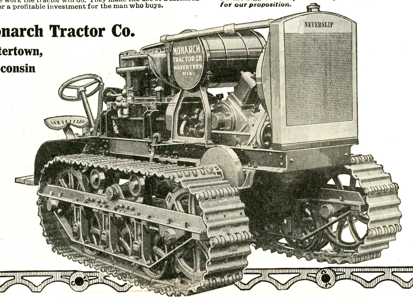 1918 Original Monarch Tractors Ad. Neverslip & Lightfoot. Watertown, Wisconsin