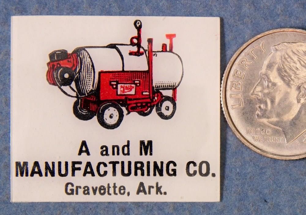 A & M Mfg Co Gravette Arkansas Chemical Spray Tanks Matchbook Art Proof MBa1