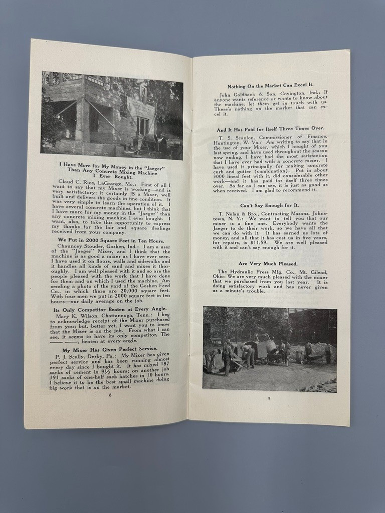 1920s JAEGER Machinery CONCRETE MIXERS Advertising Vintage Brochure COLUMBUS OH