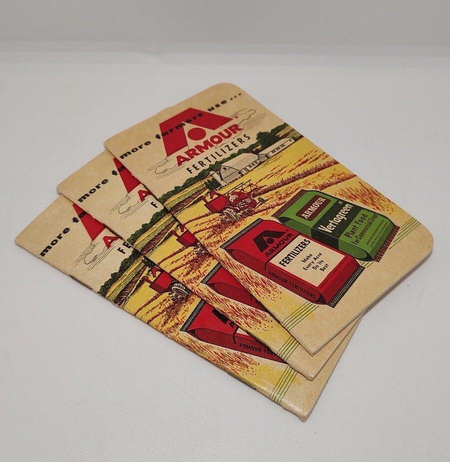 3 VINTAGE 1961/1962 ARMOUR FERTILIZER POCKET NOTE PADS (UNUSED) New Old Stock