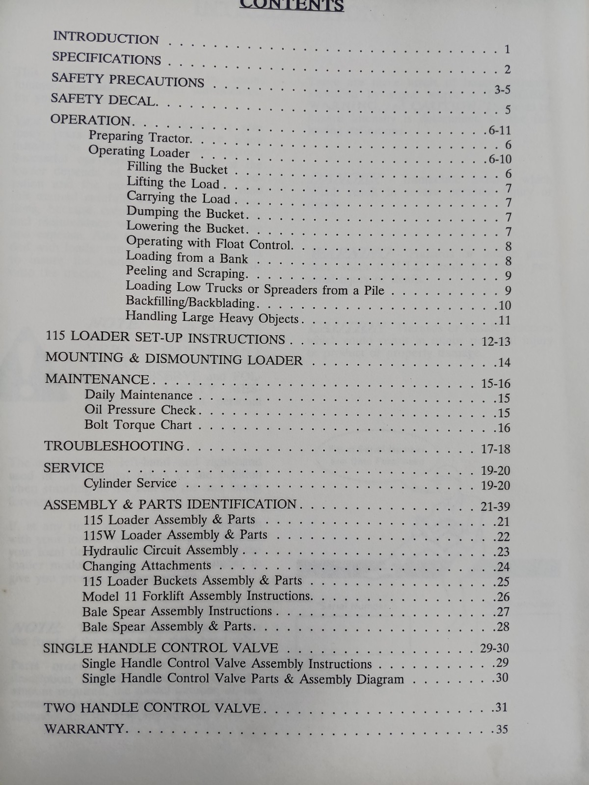 2 DUAL Loader For Tractors Owners Manual 115, 145, 155, 165