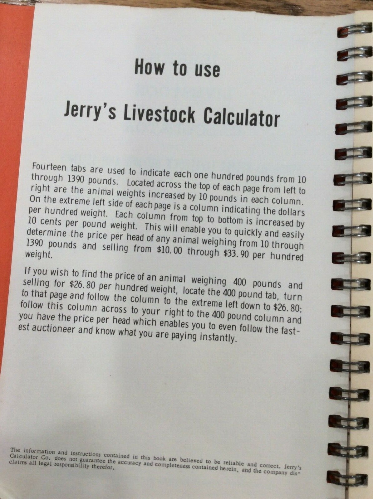 1964 Jerrys Livestock Calculator Guide Holmes Iowa Irvington Coop EF Immerfall