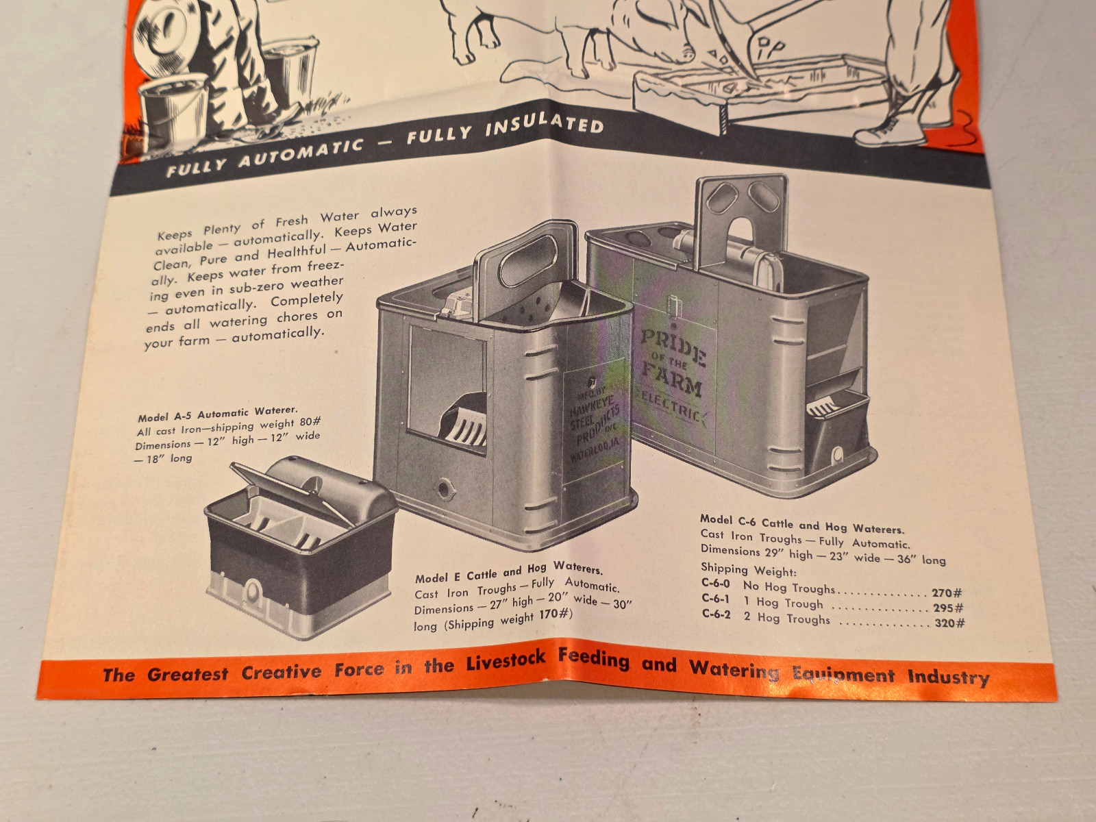1950s Pride of the Farm Hog Livestock Automatic Water Feeder Brochure