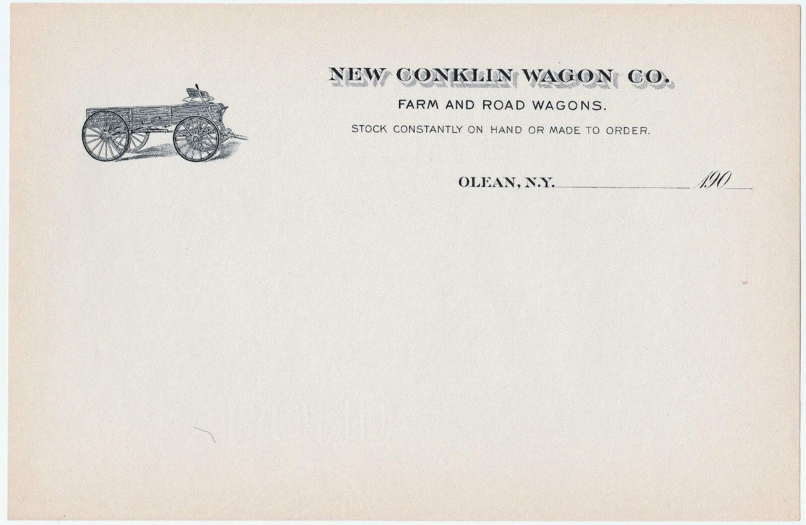 RARE Conklin Farm & Road Wagon Company Olean NY 1900 Letterhead Billhead NOS