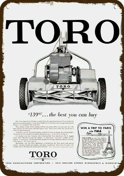 1957 TORO SPORTLAWN 20 Reel Lawnmower Vintage-Look DECORATIVE REPLICA METAL SIGN