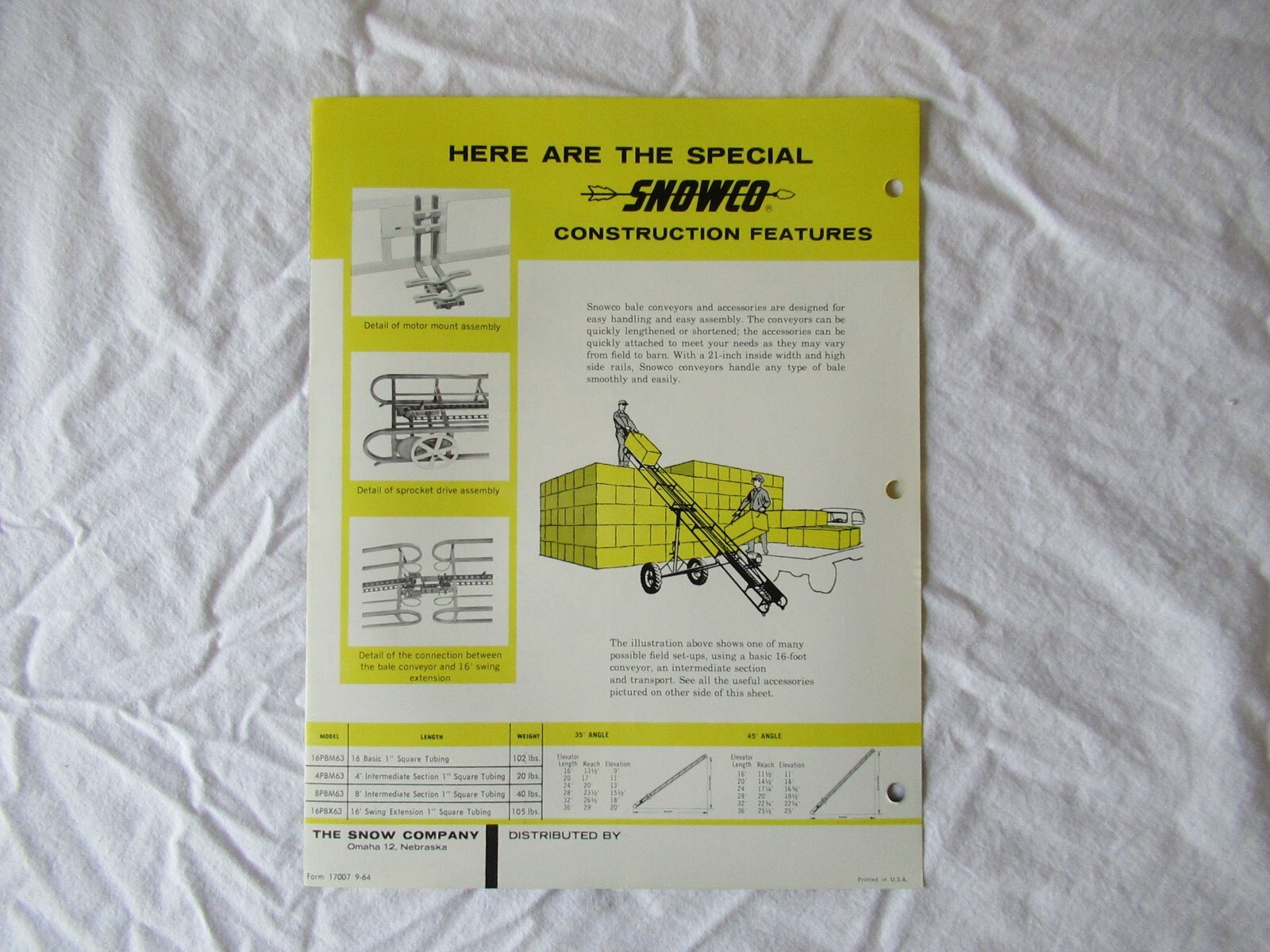 Snowco bale conveyor specification sheet brochure