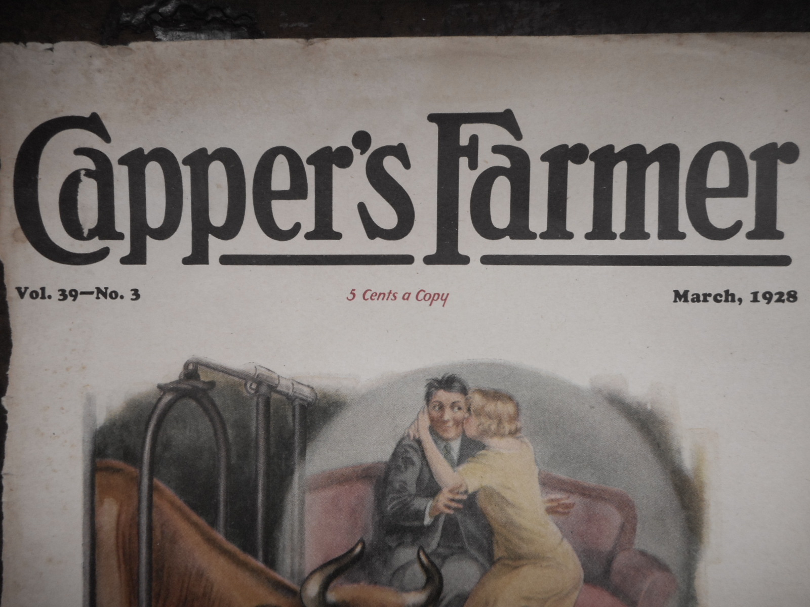 1928 CAPPER&rsquo;S FARMER Cover Only, Vintage picture musty, tattered Farmhouse Decor