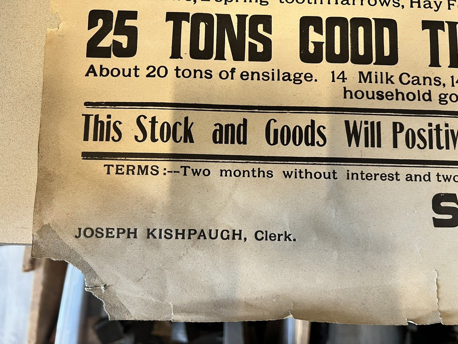 Antique 1800s Corwin Farm Otisville NY Auction Poster Silas Peet Times Press