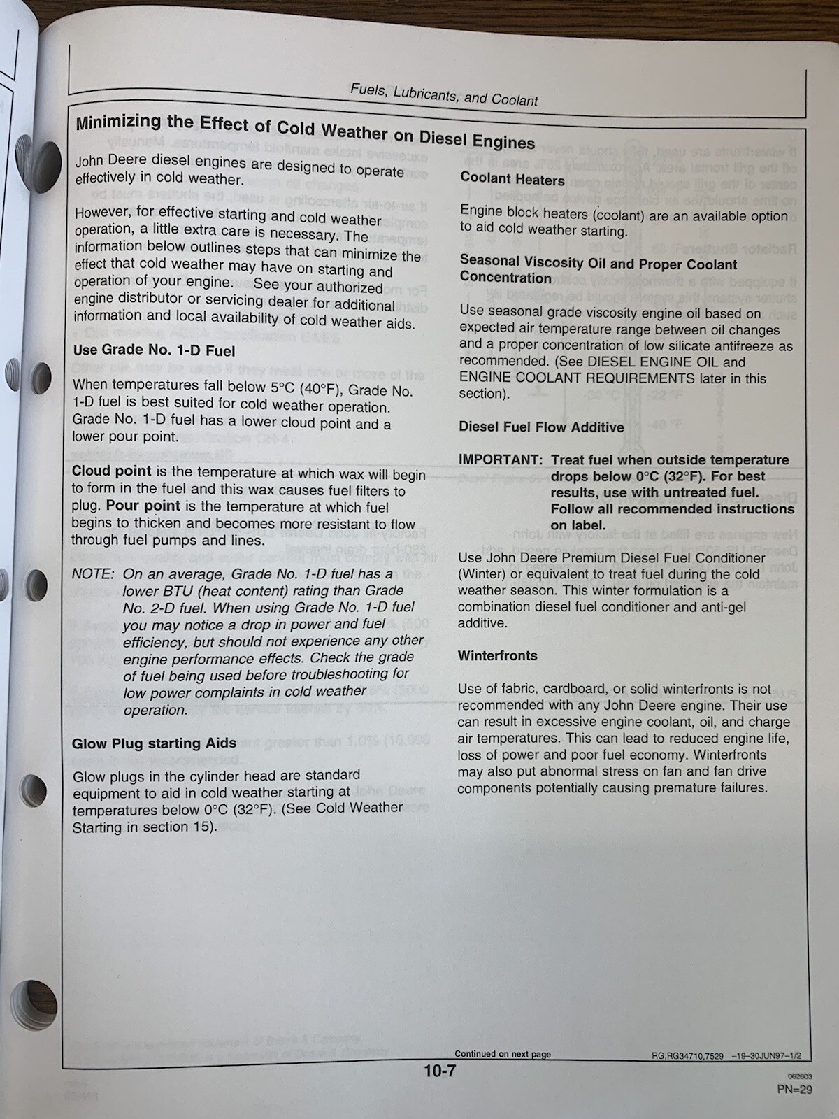 John Deere Operator&rsquo;s Manual 2.4 L & 3.0 L OEM Diesel Engine