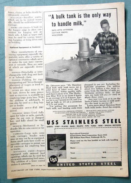 Original 1956 Dairy Tank Ad Features Otto Ottenson, Cottage Grove Wisconsin