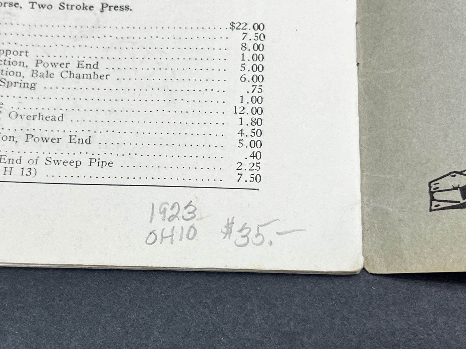 1923 Ohio Cultivator Automatic Hay Presses Parts Price List Repairs Bellevue OH