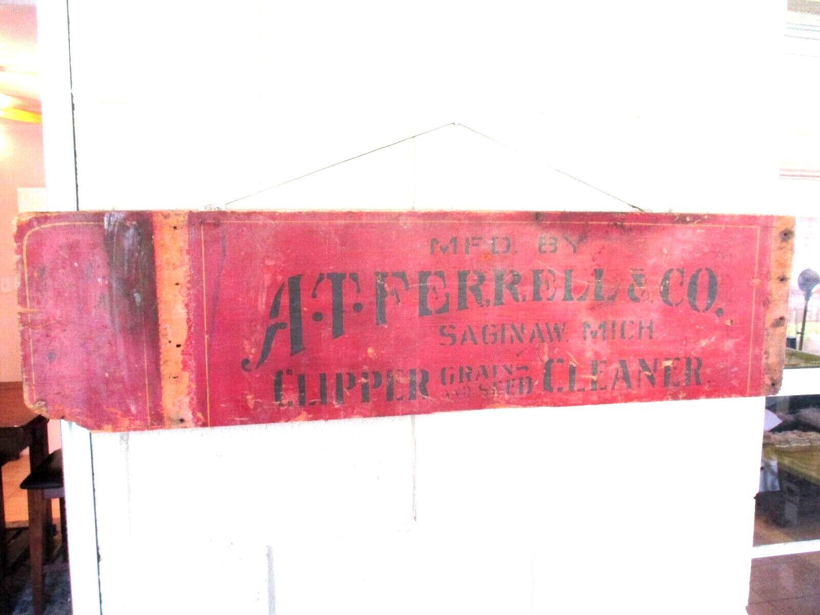 A.T.FERRELL & CO. CLIPPER & GRAIN CLEANER 1800&rsquo;S WOOD SIGN SAGINAW MICHIGAN RARE
