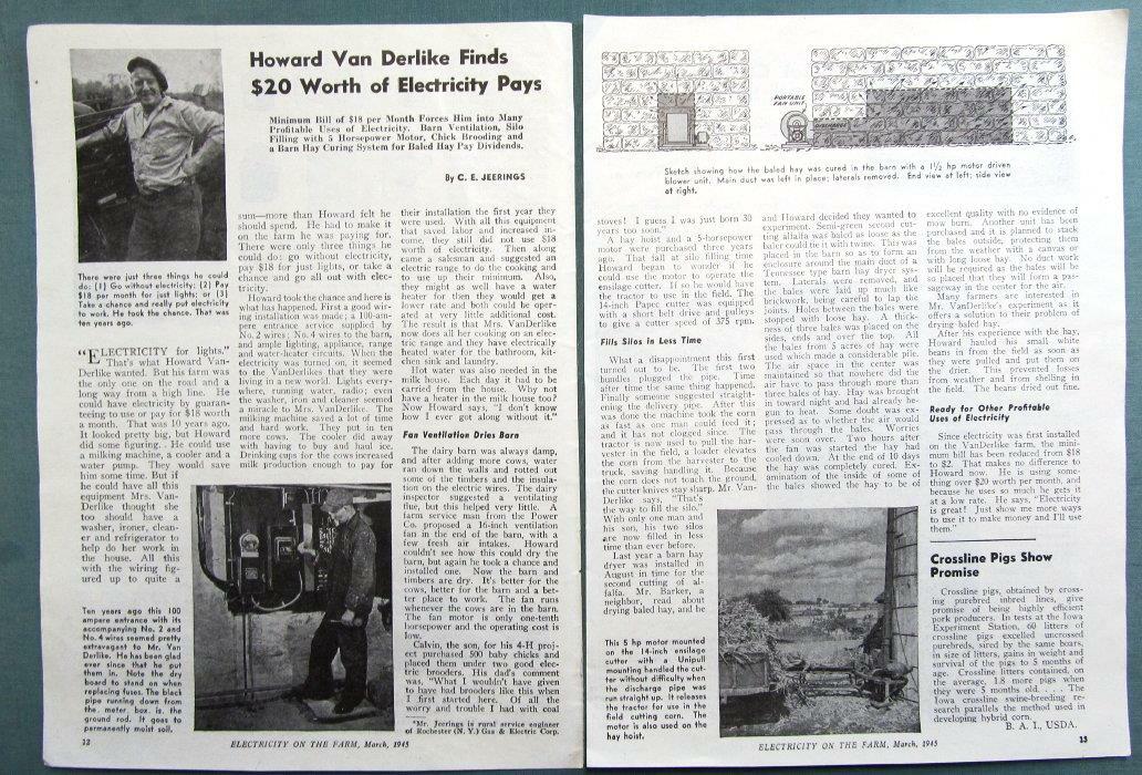 Original 1945 Electric Farmer Article Features Howard Van Derlike of New York