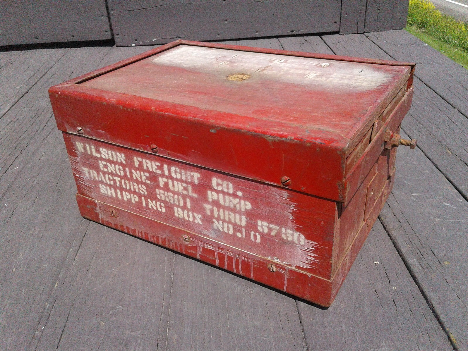 Antique Red Engine Tractor Fuel Pump Wood Shipping Crate Wilson Freight Co.