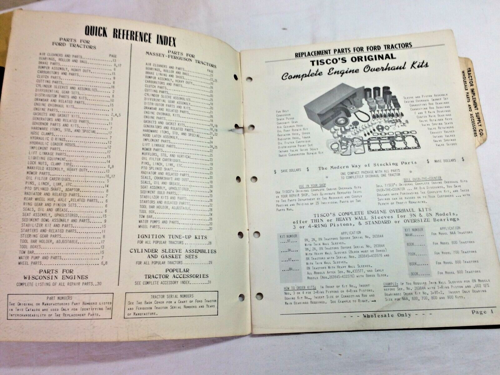 Vtg 1950s TISCO Tractor Implement Ford Massey-Ferguson Repair Parts Catalog