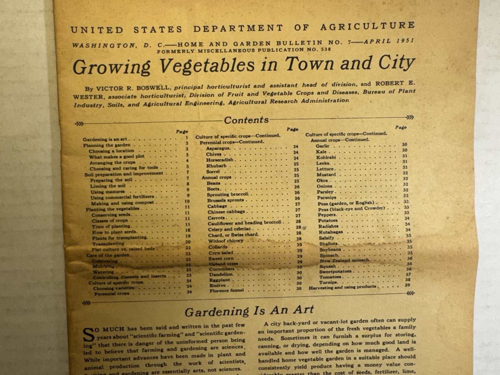 Vintage 1951 United States Department of Agriculture Growing Vegetables Brochure