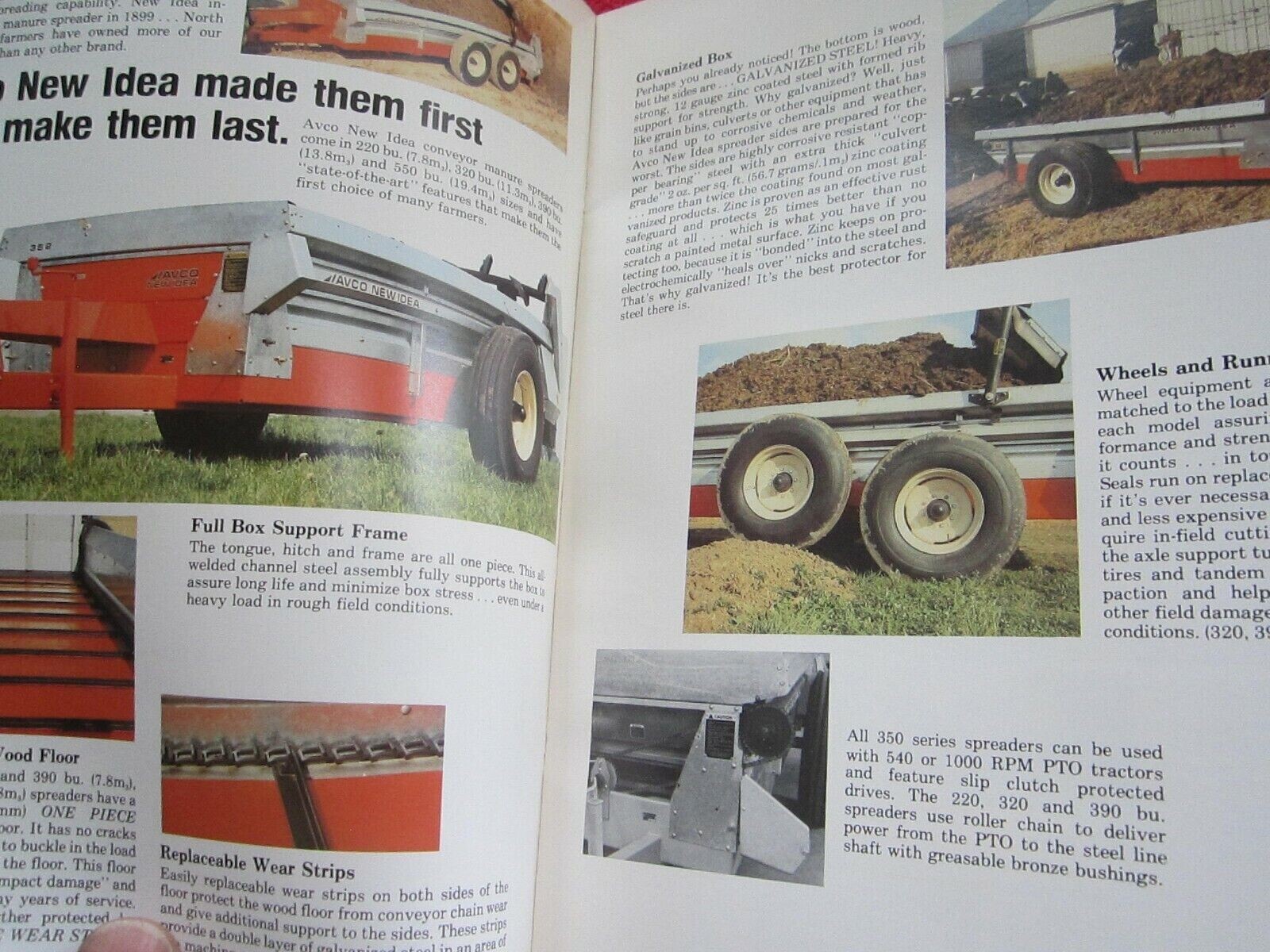 VINTAGE AVCO NEW IDEA 352, 353, 354, & 355 MANURE SPREADERS 8 page BROCHURE