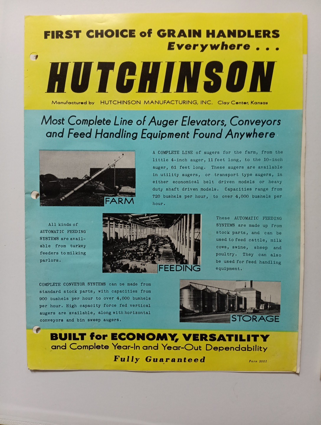 2 Vintage Hutchinson Grain Storage Augers Sales Brochures Flyer Kansas