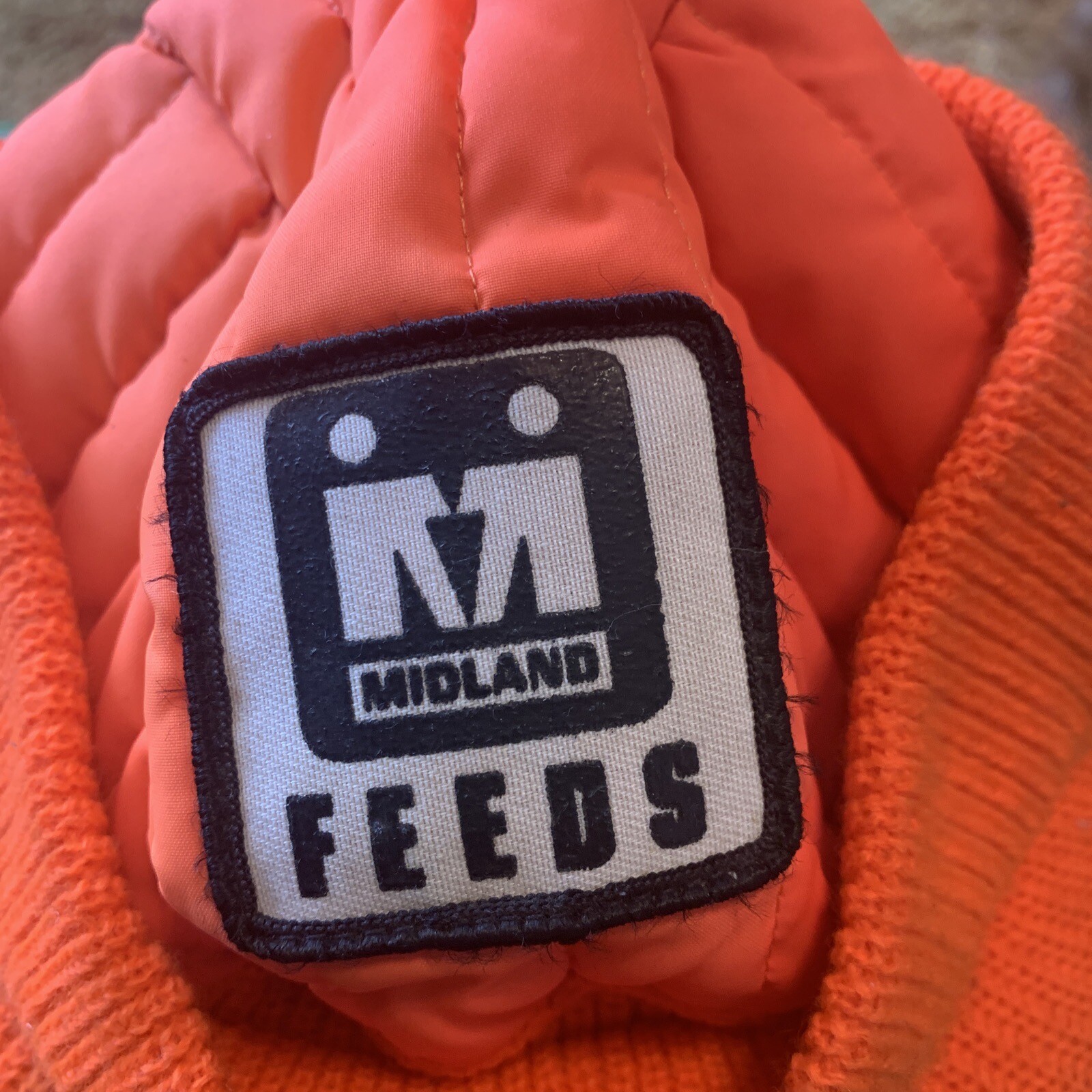 Vintage MIDLAND Coop Feed Ration Lined Insulated Cuffed Hunting Hat Farm Tractor