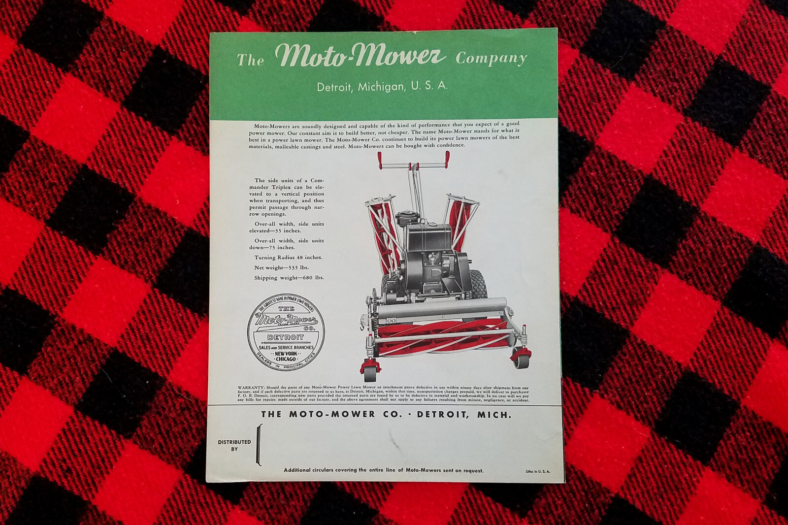 1930s Moto-Mower Reel Lawn Mower Detroit Brochure Garden Tractor Farm Catalog