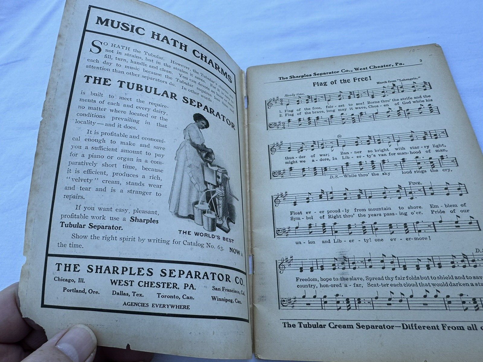 1900&rsquo;s Advertising Old Time Songs Booklet Sharples Separator Co West Chester PA
