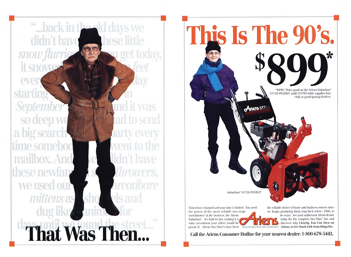 1994 Ariens Snow Blower: That Was Then This is the 90s Vintage Print Ad