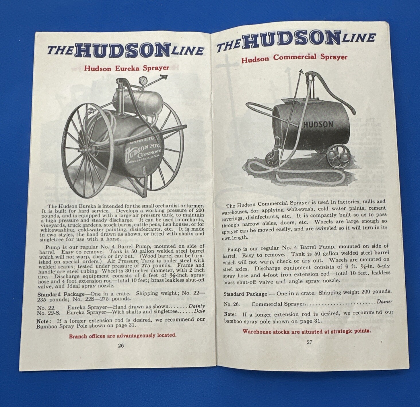 Hudson Manufacturing Co. Sprayers Catalog Booklet 1927 Illustrations