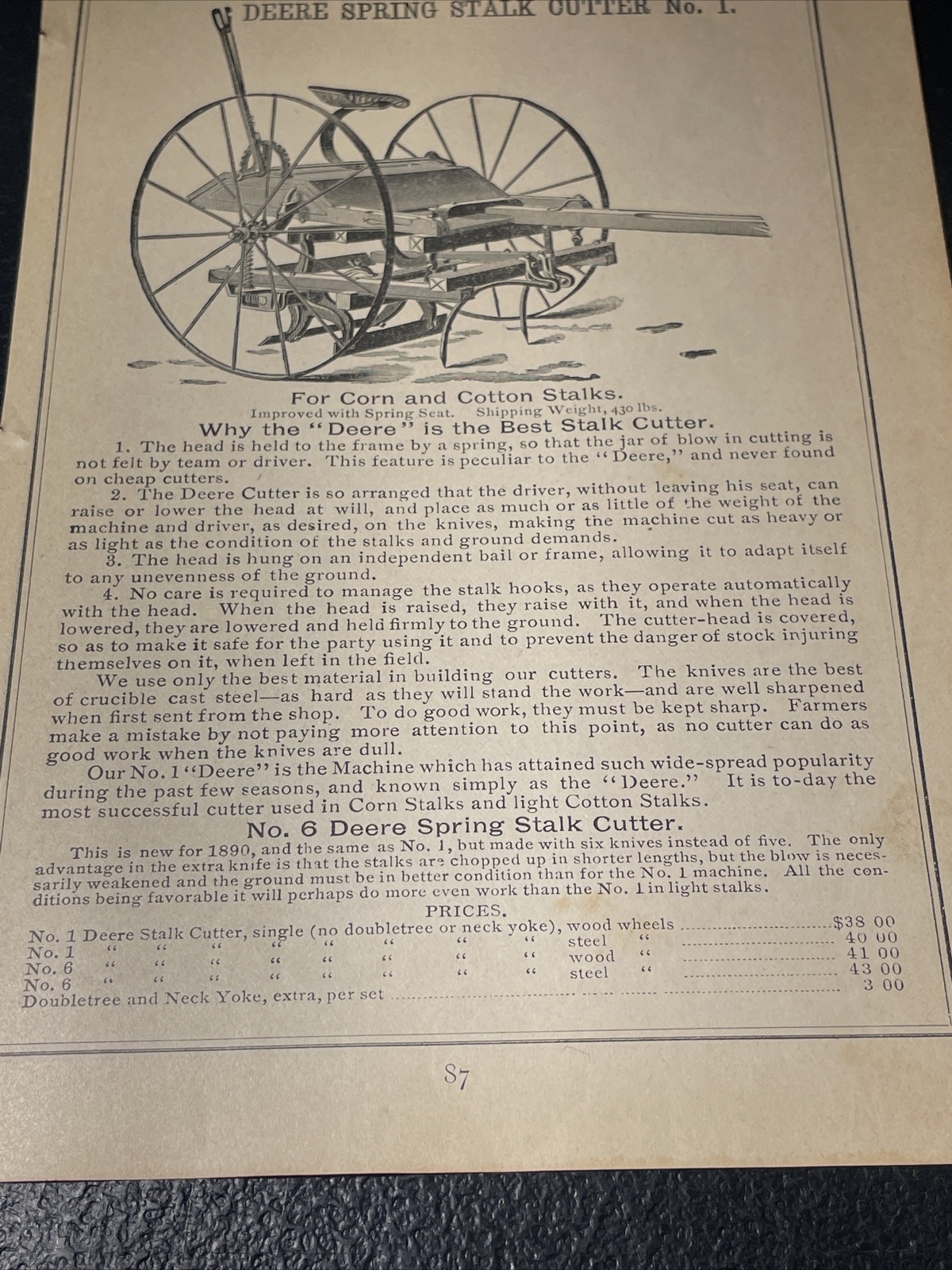 1891 Baldwin – John Deere Stalk Cutter Farm Advertising – New Orleans